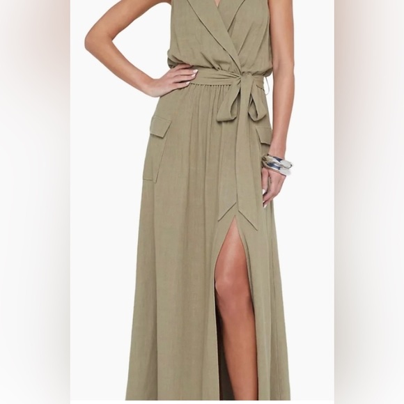 L'AGENCE Mayer Military Linen Blend Wrap
Dress Covert Green Sz L NWT - Picture 3 of 6